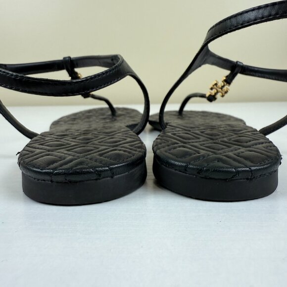 Tory Burch Black Flat Sandals Gold Hardware - Picture 5 of 9